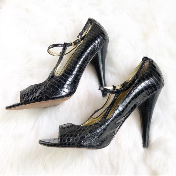 Saks Fifth Avenue Shelbie Black Peep Toe Heels - Picture 2 of 7